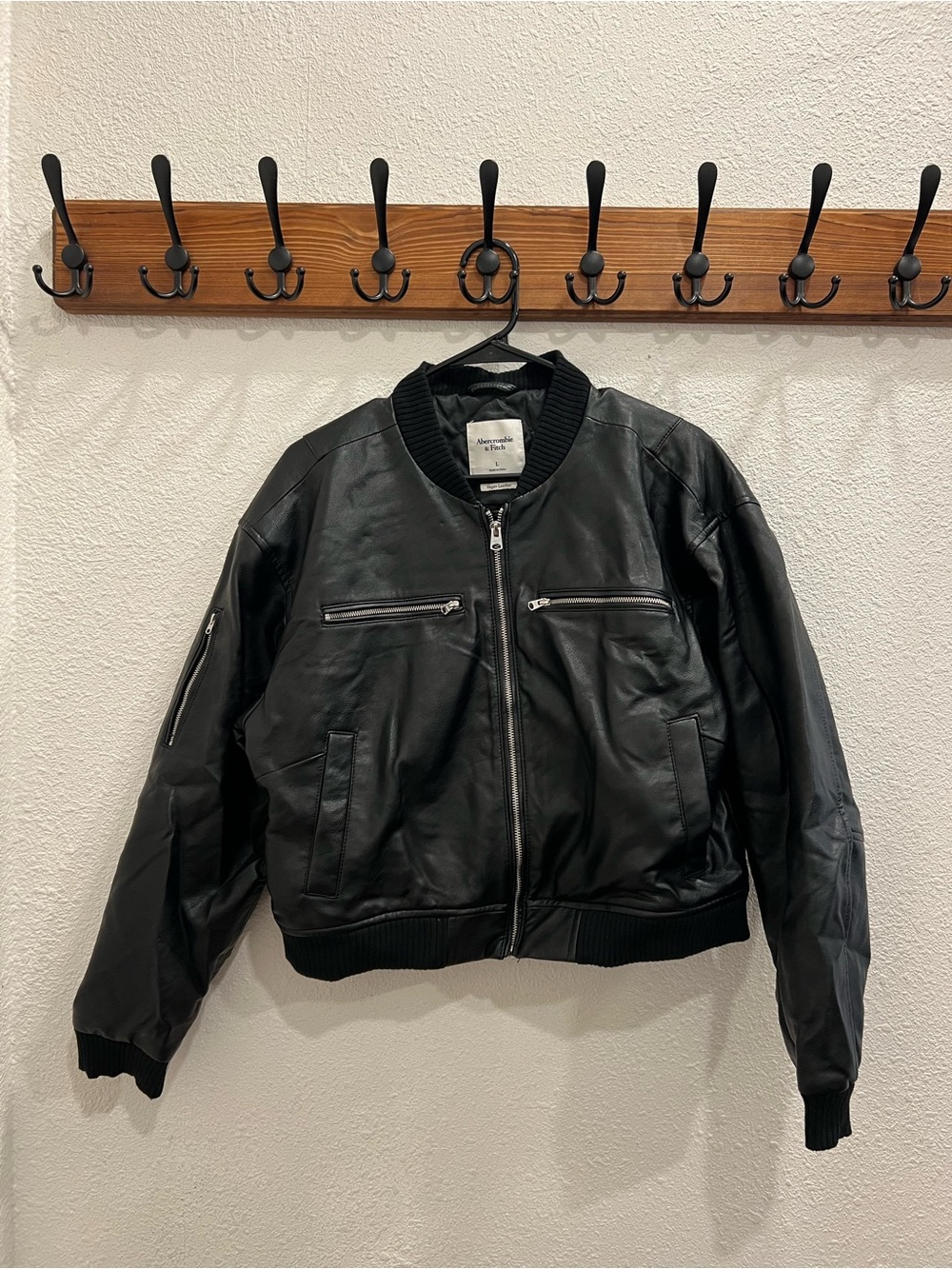 Abercrombie & Fitch Black Leather Bomber Jacket